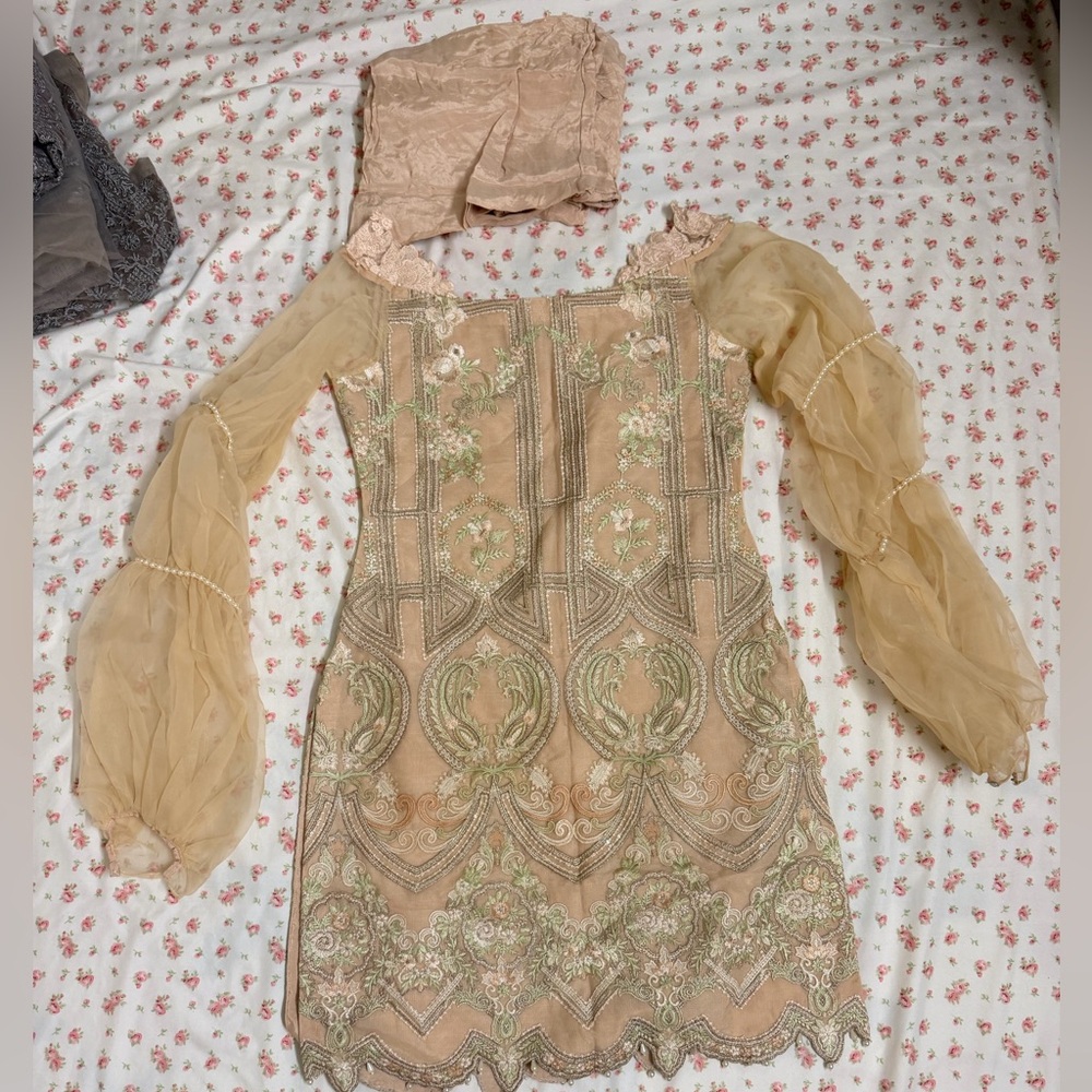 Threads and motifs two piece pearl embroidered suit